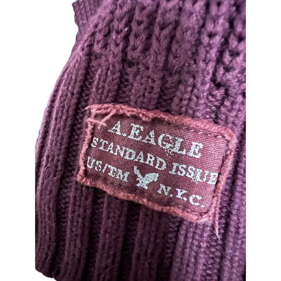 American Eagle Men’s Size Large Maroon Chunky Knit Button Collar Sweater - Picture 3 of 7